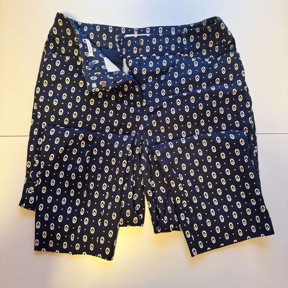 LOFT Navy and White Patterned Women's Bermudas